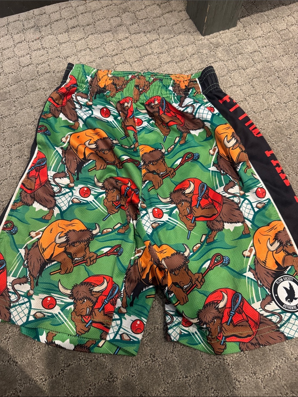 Kids Green Buffalo Lacrosse Print Shorts